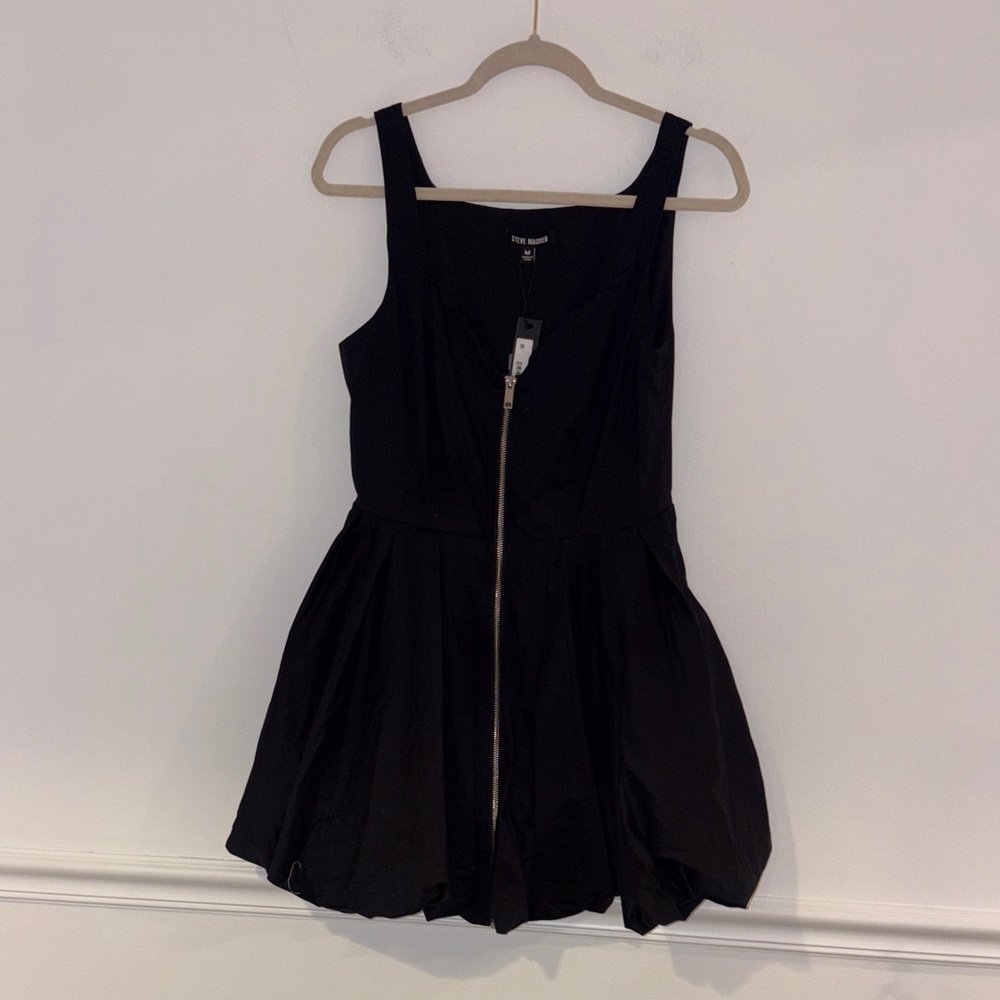 Steve Madden Black Sleeveless Dress with Front Zipper bubble skirt